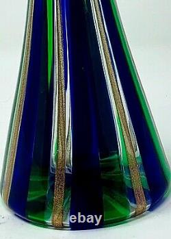 Exquisite Italian AVENTURINE Murano Venetian Glass Decanter 24K GOLD, BLUE GREEN