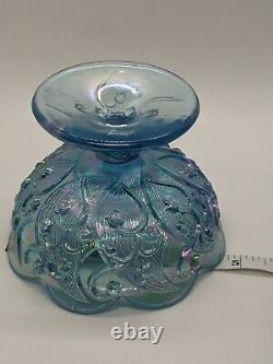 FENTON Iridescent Glass Lily of the Valley Fairy Lamp 2pc Blue Vintage Mint Rare
