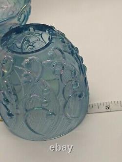 FENTON Iridescent Glass Lily of the Valley Fairy Lamp 2pc Blue Vintage Mint Rare