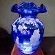 Fenton Mary Gregory Cobalt Blue Vase Withgirl & Cat/bird Signed Fenton & Artist