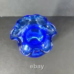 FENTON MARY GREGORY COBALT BLUE VASE WithGIRL & CAT/BIRD SIGNED FENTON & ARTIST