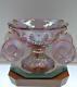 Fenton Punch Bowl Mini 5pc Rose Pearl Hobstar & Feather 6800 Dn