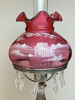 Fenton #99 Of #950 Cranberry Mary Gregory Lamp Boy And Dog Bubb Playing