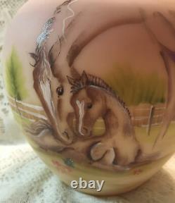 Fenton Art Glass Burmese Ginger Jar, Limited Edition Features A Mare & Foal, NIB