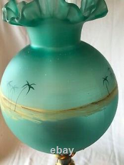 Fenton Art Glass Christmas Series 1998Hand Painted Green Pillar Lamp