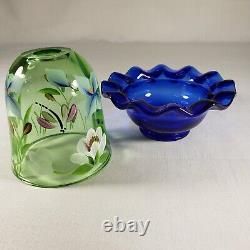 Fenton Art Glass Fairy Lamp Handpainted Limited Edition K. A. Barley & A. Deem