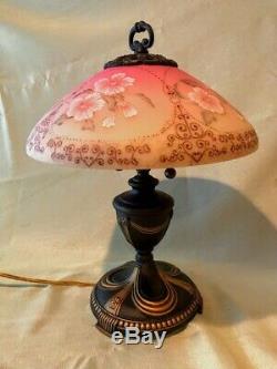 Fenton Art Glass Hand Painted Gold Accented Burmese Lamp