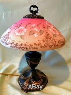 Fenton Art Glass Hand Painted Gold Accented Burmese Lamp