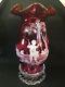 Fenton Art Glass Hand Painted Mary Gregory Cranberry Hurricane Lamp Ltd