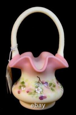 Fenton Art Glass Hand Painted Song Sparrow Burmese Basket Connoisseur Collection