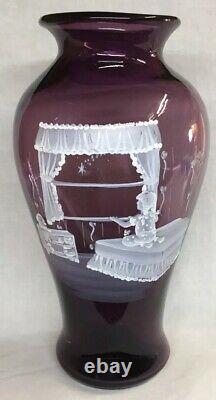 Fenton Art Glass Hand Painted Twinkle Twinkle Mary Gregory On Aubergine Vase