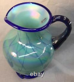 Fenton Art Glass Hanging Hearts On Willow Green Pitcher Dave Fetty LTD
