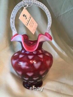 Fenton Art Glass Limited Edition Collection Cranberry Hearts Basket