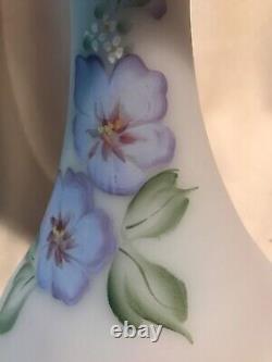 Fenton Art Glass Limited Edition Hibiscus on Blue Burmese Tulip Vase