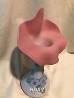 Fenton Art Glass Limited Edition Hibiscus on Blue Burmese Tulip Vase