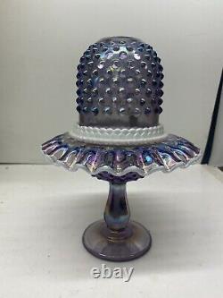 Fenton Art Glass Purple Carnival 3 pc hobnail fairy lamp snow crest