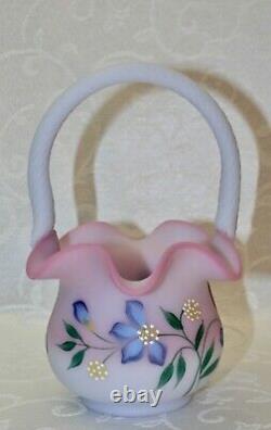 Fenton, Basket, Blue Burmese Glass, Limited Edition, Hand Decorated