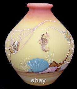 Fenton Burmese Hand Painted Limited Edition #8808 5B Off Hand Shell Vase Signed