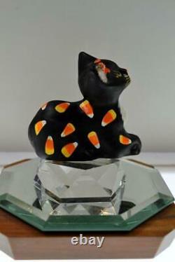 Fenton CAT Perky Black Satin CANDY CORN by Vicki Curren 2020 OOAK FREEusaSHP