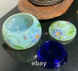 Fenton DAHLIAS 3 Piece Limited Edition Hand Painted, Signed Lidded Bowl on Stand