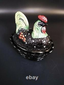 Fenton Folk Art Collection Hen On Nest Black Glass Hand Painted & Signed