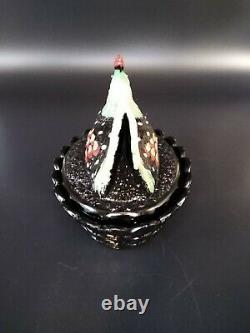 Fenton Folk Art Collection Hen On Nest Black Glass Hand Painted & Signed