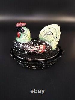 Fenton Folk Art Collection Hen On Nest Black Glass Hand Painted & Signed