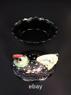 Fenton Folk Art Collection Hen On Nest Black Glass Hand Painted & Signed