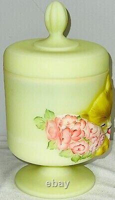 Fenton Glass 2015 Ltd Edition CHESSIE CAT BOX YELLOW CAT withFLOWERS 1/3 Burton