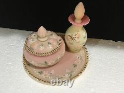 Fenton Glass Burmese Vanity Set Hand Painted Limited Edition Signed #410/2000