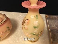 Fenton Glass Burmese Vanity Set Hand Painted Limited Edition Signed #410/2000