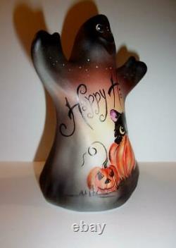Fenton Glass Happy Halloween Ghost Figurine Black Cat GSE Ltd Ed #1/33 M Kibbe
