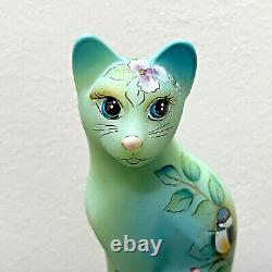 Fenton Glass Jadeite Green Stylized Whimsy Cat w Spring Bird Ltd Ed #31/33