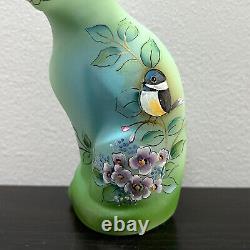 Fenton Glass Jadeite Green Stylized Whimsy Cat w Spring Bird Ltd Ed #31/33