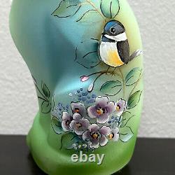 Fenton Glass Jadeite Green Stylized Whimsy Cat w Spring Bird Ltd Ed #31/33