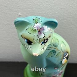 Fenton Glass Jadeite Green Stylized Whimsy Cat w Spring Bird Ltd Ed #31/33