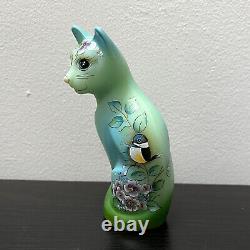 Fenton Glass Jadeite Green Stylized Whimsy Cat w Spring Bird Ltd Ed #31/33