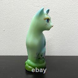 Fenton Glass Jadeite Green Stylized Whimsy Cat w Spring Bird Ltd Ed #31/33