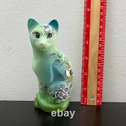 Fenton Glass Jadeite Green Stylized Whimsy Cat w Spring Bird Ltd Ed #31/33