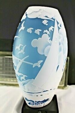 Fenton Glass KELSEY MURPHY SAND CARVED VASE Sail Away 114/150 Boat and Seagulls