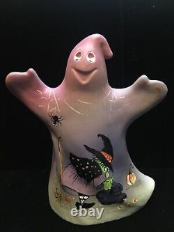 Fenton Glass Purple Witch On A Halloween Ghost Figurine #6/24 Painted M. Kibbe