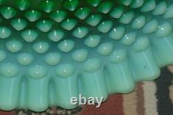 Fenton Green Opalescent Hobnail Punch Bowl Base 12 Cups with Holders GLOWS