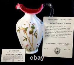 Fenton Hand Painted Asian Garden Milk Glass With Peach Crest Pitcher LIMITED