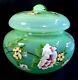 Fenton Hand Painted French Opalescent Cased With Fern Green Candy Dish Limited