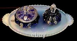 Fenton Hand Painted Royal Purple 3 Piece Vanity Set Nancy & Shelly LIMITED