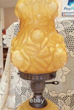 Fenton Honey Amber Embossed Overlay Lamp -GTC ad1