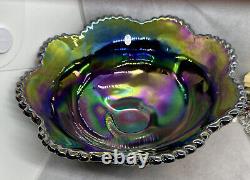 Fenton Irridescent Amethyst Carnival Grape Retired 8 Pc Glass Punch Bowl Set Vtg