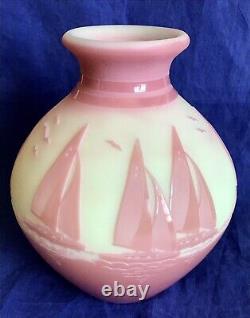 Fenton Kelsey Murphy Sand Carved Burmese Cameo Sunset Sails Limited Edition Vase