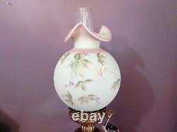 Fenton Lamp Burmese Hand Painted Berry and Butterfly 3-way Limited Edition
