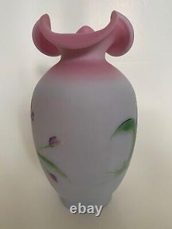 Fenton Lily on Blue Burmese 2002 Large 10 Vase Limited Edition 678/2750 Signed